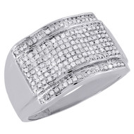 10K White Gold Diamond Pinky Ring Round Cut Pave Set Mens Domed Band 0.51 Ct.
