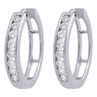 10K White Gold Chanel Set Round Diamond Hoops Hinged Earrings 0.72" Long 0.50 Ct