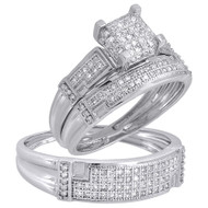 Diamond Trio Set His Her Matching Engagement Wedding Ring 10k White Gold 1/2 Ct