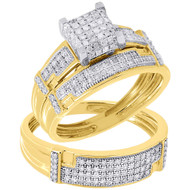 10K Yellow Gold Diamond Trio Set Matching Cube Engagement Ring & Band 1/2 Ct.