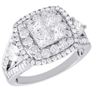 Diamond Engagement Ring 14K White Gold Princess Cut Square Halo Design 2 Tcw.