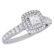 14K White Gold Princess Solitaire Diamond Double Halo Engagement Ring 1 Ct.