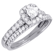 Diamond Bridal Set Ladies Solitaire Halo 14K White Gold Wedding Ring 1.01 Ct.