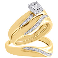10K Yellow Gold Diamond Trio Set Halo Engagement Ring + Wedding Band 1/5 Ct.