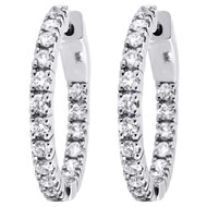 Diamond In & Out Hoops Ladies 14K White Gold Round Fashion Earrings 0.97 Tcw.