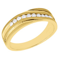 10K Yellow Gold 10 Stone Round Diamond Men's Wedding Band Grooved Ring 0.25 Ct