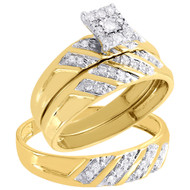Diamond Trio Set Engagement Ring 10k Yellow Gold Round Cut Wedding Band 0.32 Ct