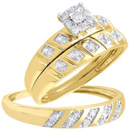 Diamond Trio Set Engagement Ring 10k Yellow Gold Round Wedding Band 0.13 Ct