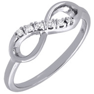 Diamond Infinity Fashion Right Hand Cocktail Ring Ladies 10K White Gold 0.05 Ct.