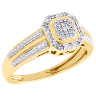 10K Yellow Gold Pave Set Diamond Octagon Right Hand Cocktail Ring 0.10 CT.