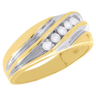 10K Two Tone Gold Mens Diamond Wedding Band Waved 5 Stone Engagement Ring 1/4 Ct