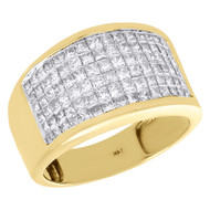14K Yellow Gold Princess Cut Diamond Wedding Band 13mm Invisible Set Ring 2 Ct.