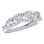 14k White Gold Diamond Wedding Band 5.75mm Criss Cross Channel Set Ring 0.94 CT.
