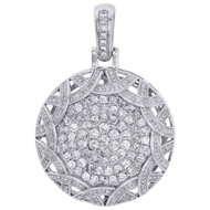 10K White Gold Diamond Circle Medallion Dome Pendant 1.80" Mens Charm 2.85 CT.
