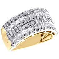 10K Yellow Gold Baguette & Round Cut Diamond Wedding Band 10.25mm Ring 1.50 CT.