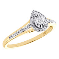 10K Yellow Gold Solitaire Diamond Teardrop Halo Bypass Engagement Ring 0.20 Tcw