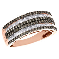 10K Rose Gold Tapered Baguette & Round Brown Diamond Wedding Band 8mm Ring 1 CT.