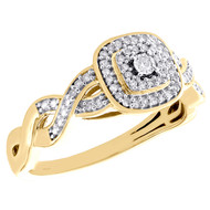 10K Yellow Gold Diamond Square Halo w/ Infinity Braid Engagement Ring 0.15 Ct.