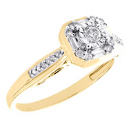 10K Yellow Gold Baguette Diamond Octagon Square Halo Engagement Ring 1/4 Ct.