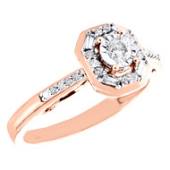 10K Rose Gold Solitaire Diamond Octagon Halo Baguette Engagement Ring 1/4 Ct.