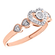 10K Rose Gold Round Diamond Heart Halo w/ Milgrain Engagement Ring 0.15 Ct.