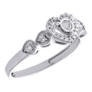 10K White Gold Round Diamond Heart Halo w/ Milgrain Engagement Ring 0.15 Ct.
