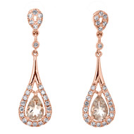 10K Rose Gold Diamond & Pear Shape Morganite Gemstone Dangle Earrings 1.05 TCW.