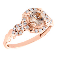 10K Rose Gold Round Morganite & Diamond Braided w/ Halo Engagement Ring 0.95 TCW