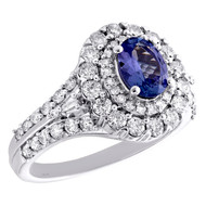 14K White Gold Diamond Solitaire Tanzanite Double Halo Engagement Ring 1.87 TCW