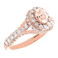 14K Rose Gold Diamond Oval Solitaire Morganite 3D Halo Engagement Ring 1.82 TCW