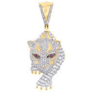 10K Yellow Gold Real Baguette Diamond Men's Hunting Panther Head Pendant 3/4 CT