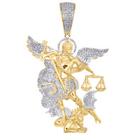 10K Yellow Gold Real Round Diamond Men's Saint Michael Archangel Pendant 1/2 CT