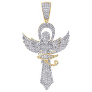 10K Yellow Gold Real Diamond Men's Egyptian Ankh Cross Eye of Ra Pendant 3/4 CT