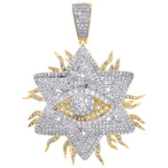10K Yellow Gold Real Diamond Men's Star of David & Evil Eye Fire Pendant 1.50 CT