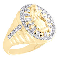 10K Yellow Gold Natural Diamond Mens Oval Frame Lady Guadalupe Pinky Ring 3/4 CT