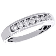 10K White Gold Round Diamond 7 Stone Channel Set Wedding Band Mens Ring 1/2 CT.