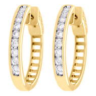 10k Yellow Gold Genuine Diamond One Row Channel Set Huggie Hoop Earrings 1/2 CT.