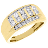 10K Yellow Gold Mens Round Cut Genuine Diamond Wedding Band Ring 11.25mm 1 Ct.