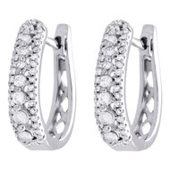 10K White Gold Genuine Diamond Huggies Ladies Oval Hoop Earrings 0.60" 0.50 CT.