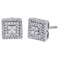 10K White Gold Genuine Diamond Studs Square-Shape Halo 7mm Kite Earring 0.25 CT.