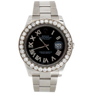 Mens 41mm 116300 Rolex DateJust II Steel Diamond Watch Black Roman Dial 5.50 CT