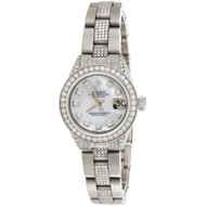 Womens Diamond Rolex 69173 DateJust White MOP Dial Watch Oyster Custom Band 5 CT