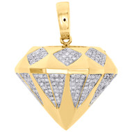 10K Yellow Gold Real Diamond Shape 3D Outline Pendant 1.40" Mini Charm 0.89 CT.