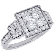 Diamond Engagement Ring 14K White Gold Halo Antique Style Round Cut 1.16 Ct.