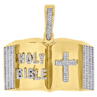 10K Yellow Gold Holy Bible Book Diamond Pendant 1.70" Mens Cross Pave Charm 1 Ct