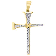 10K Yellow Gold Diamond Hammer Designer Cross Pendant 1.70" Mens Charm 1/4 CT.