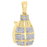 10K Yellow Gold Real Diamond Hand Grenade Pendant 1.20" Mens Mini Charm 0.35 CT.