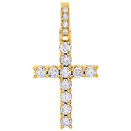 10K Yellow Gold Diamond Prong Set Cross Pendant 1.60" Men's Tennis Charm 2.10 CT