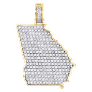 10K Yellow Gold Round Diamond Georgia State Map Pendant 1.70" GA Charm 2.50 CT