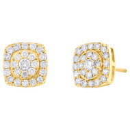 10K Yellow Gold Round Diamond Cluster Frame Stud 10mm Pave Earrings 1.35 CT.